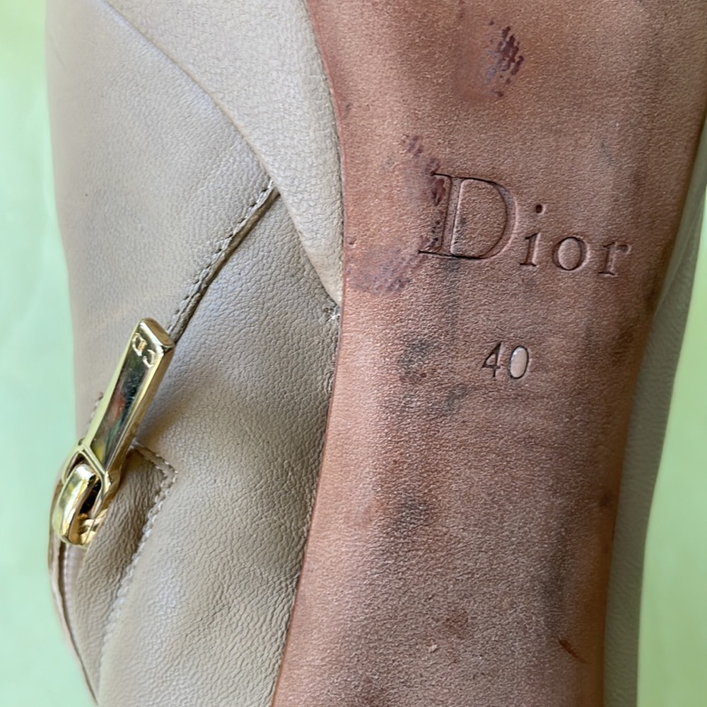Dark cream/gold Christian Dior all leather booties - Picture 15 of 16